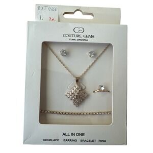 Couture Gems Gold Tone Cubic Zirconia Jewelry Set Necklace Earring Bracelet Ring
